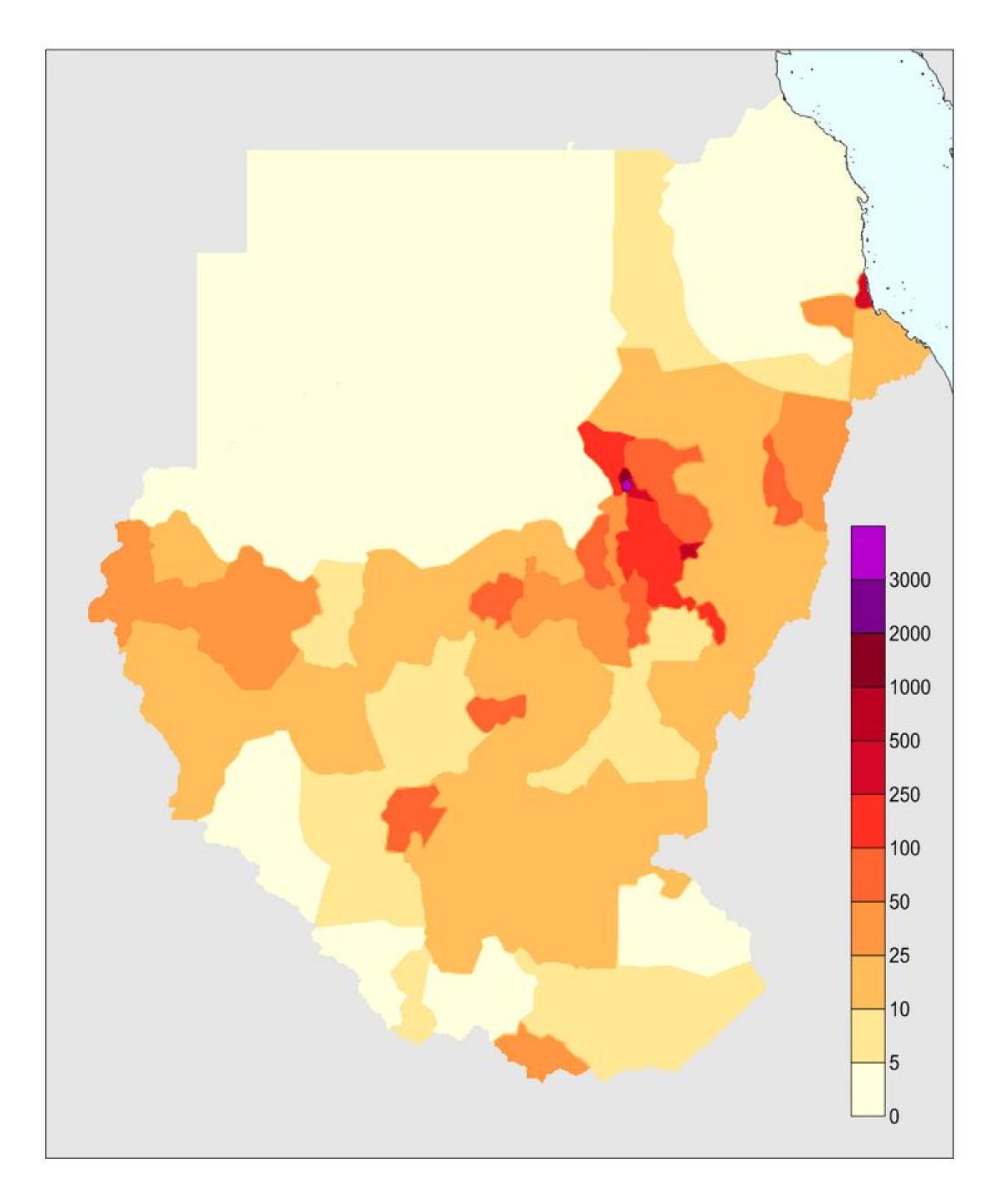 Mapa Sudan biztanleria